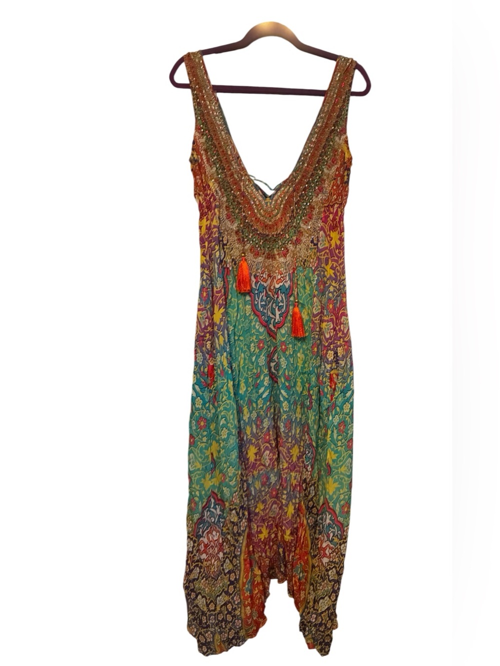 NWT LA MODA CLOTHING 2 SLIT BEADED BEACH MAXI DRESS/COVERUP SIZE S/M
